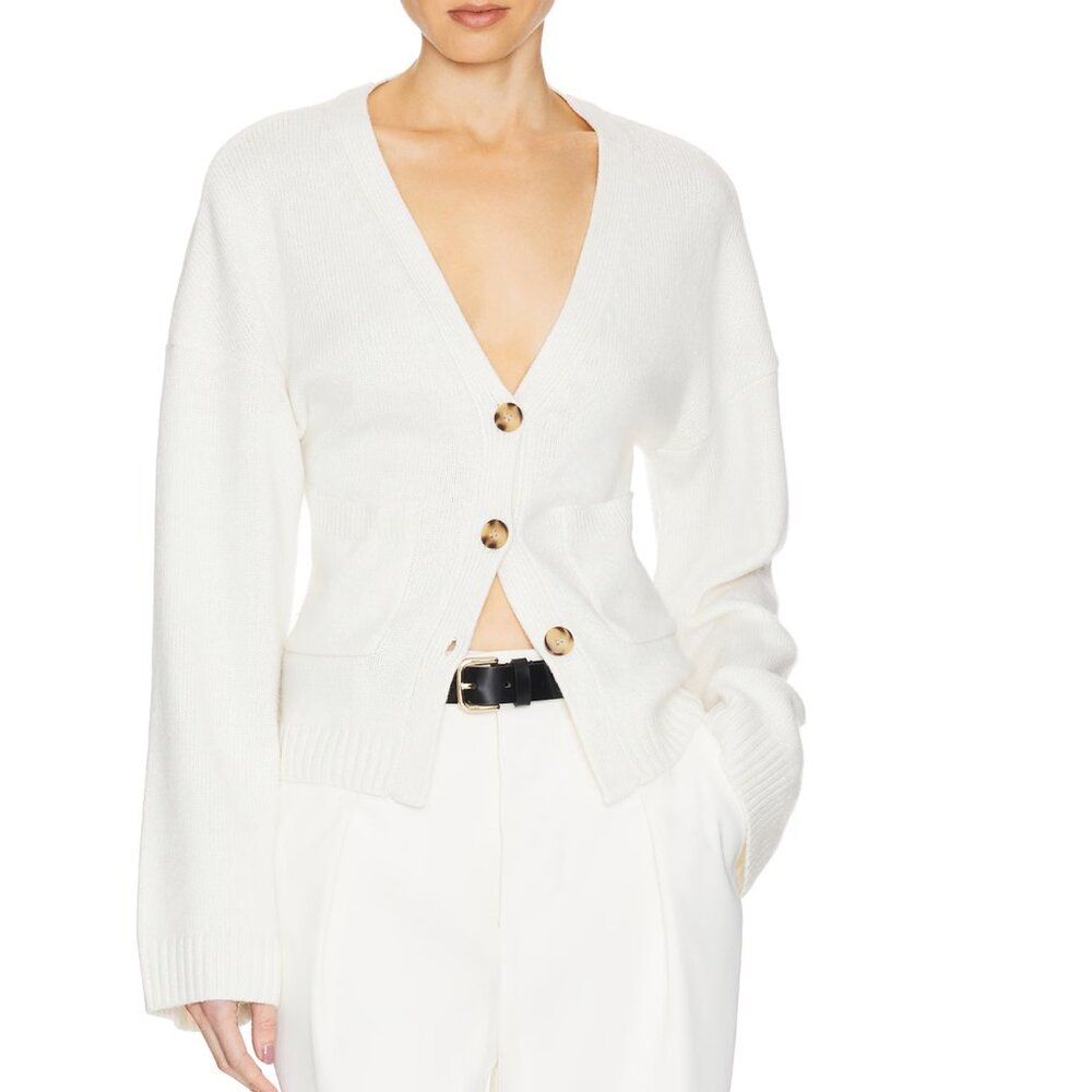 Helsa Sanna Cardigan in Ivory White Knit Wool Long Sleeve Button Up Medium